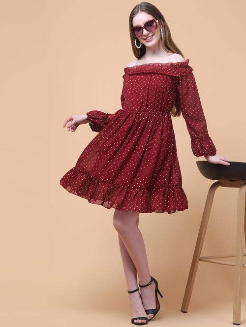 women polka doted off shoulder tiered - 21931981 - Very Small Image - 1