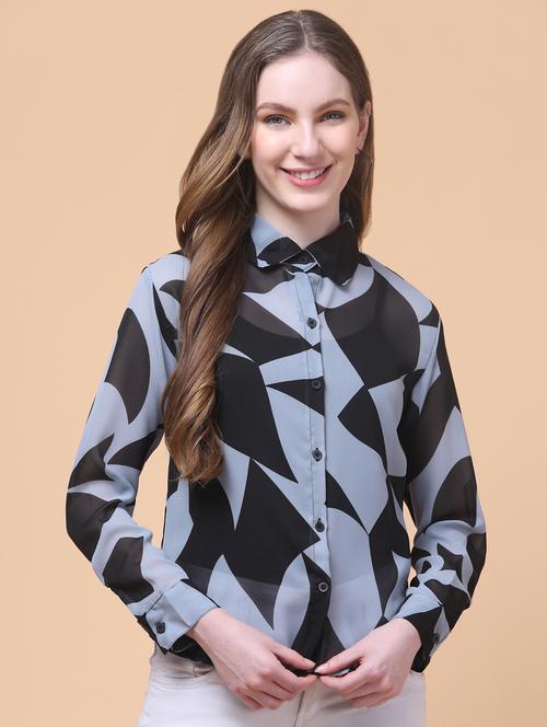 women printed collared long sleeve shirt - 21931983 - Very Small Image - 1