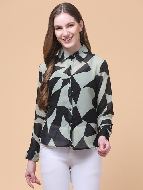 women printed collared long sleeve shirt - 21931985 - Very Small Image - 1