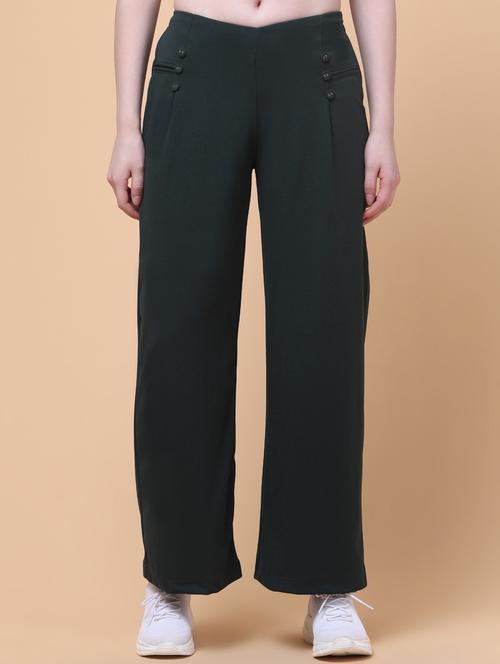 women solid mid rise wide leg trouser - 21932742 - Very Small Image - 1