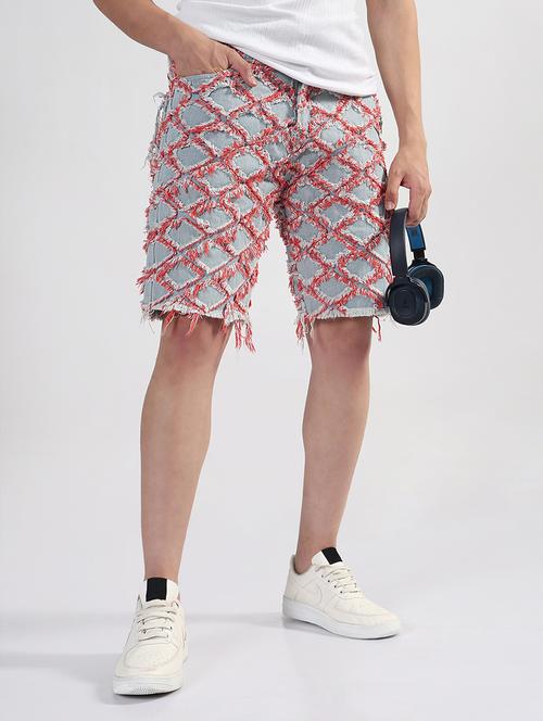 men blue geometric low rise regular fit shorts - 21933430 - Very Small Image - 1