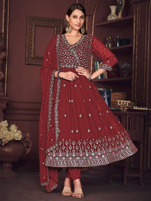 women embroidered semi-stitched anarkali suit set - 21934012 - Very Small Image - 1
