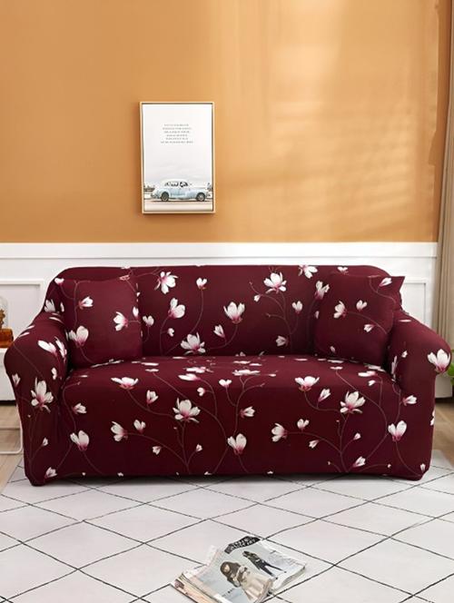 quirky home maroon & white printed 3+1+1 seater elastic and stretchable sofa cover with arms (5 seater) - 21934184 - Very Small Image - 1