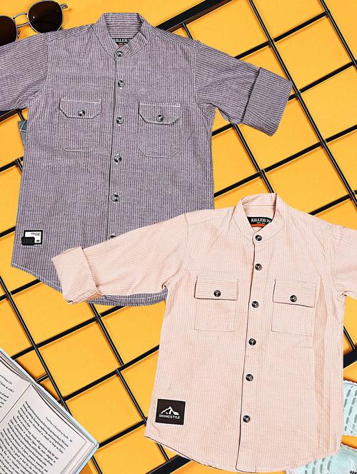 boys pack of 2 striped long sleeve casual shirt - 21934902 - Very Small Image - 1