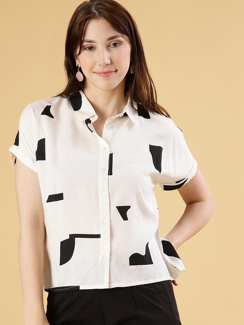 Women Printed Short Sleeve Boxy Shirt - 21935483 - Very Small Image - 1