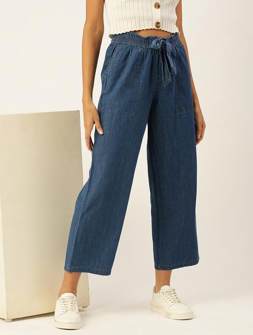 women solid high rise straight fit denim trouser - 21935984 - Very Small Image - 1