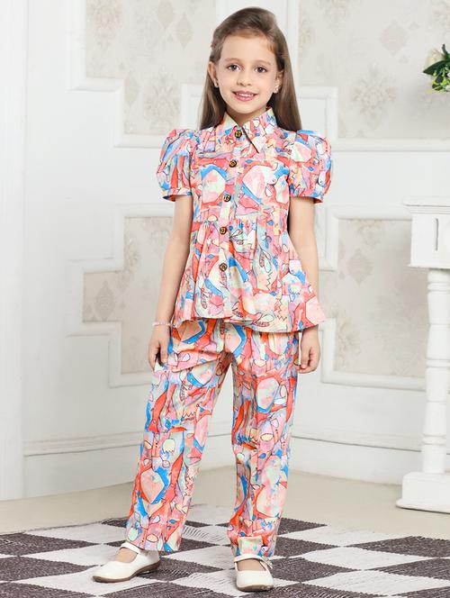 girls printed top & trouser co-ord set - 21936112 - Very Small Image - 1