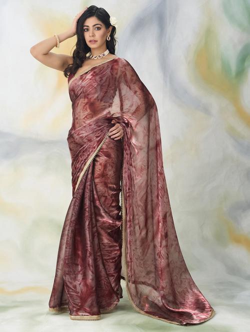 women maroon printed saree with blouse - 21939089 - Very Small Image - 1