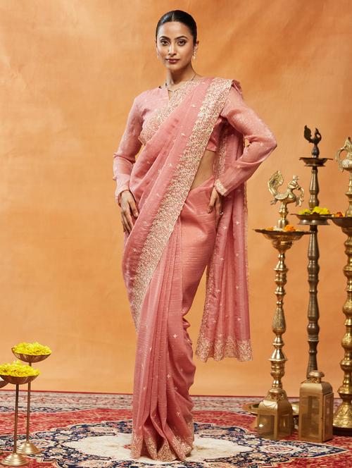 women solid with work embroidered saree with blouse - 21939157 - Very Small Image - 1