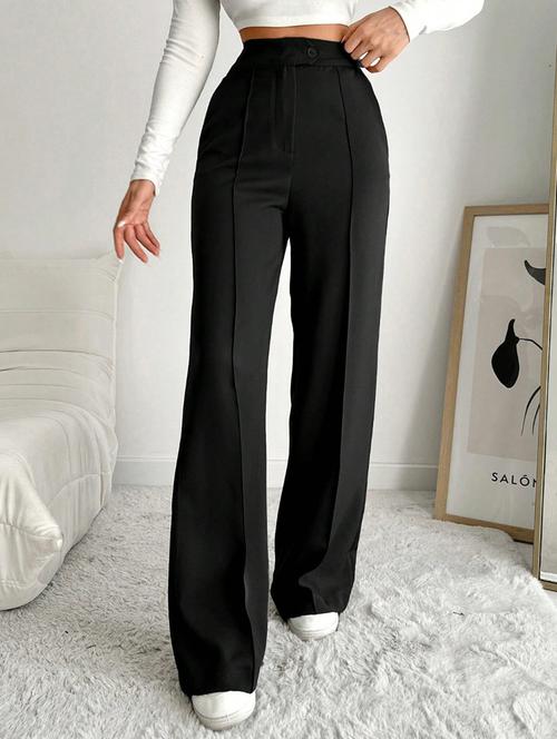 women solid high rise wide leg trouser - 21940280 - Very Small Image - 1
