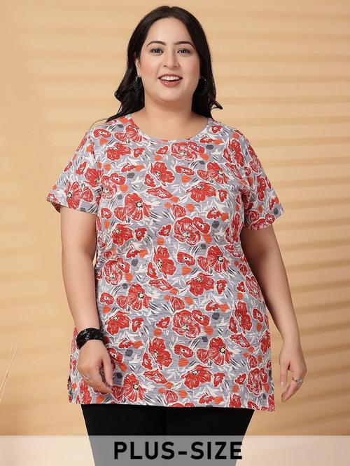 women plus size floral print short sleeve t-shirt - 21940823 - Very Small Image - 1