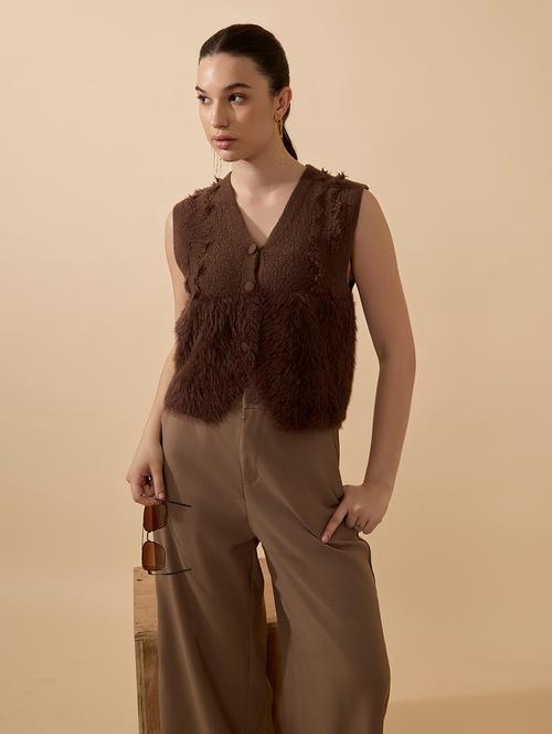 women brown solid sleeveless vest top - 21941913 - Very Small Image - 1