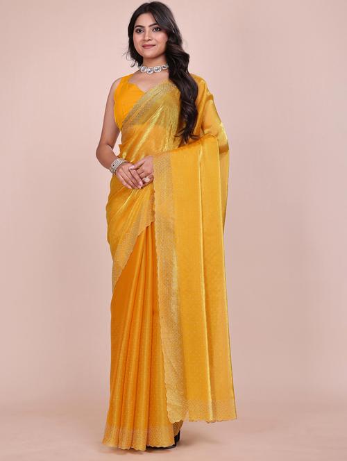 women solid with work embellished saree with blouse - 21943096 - Very Small Image - 1