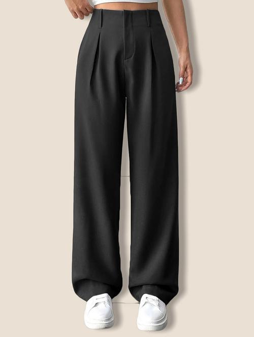 women solid high rise korean trouser - 21946788 - Very Small Image - 1