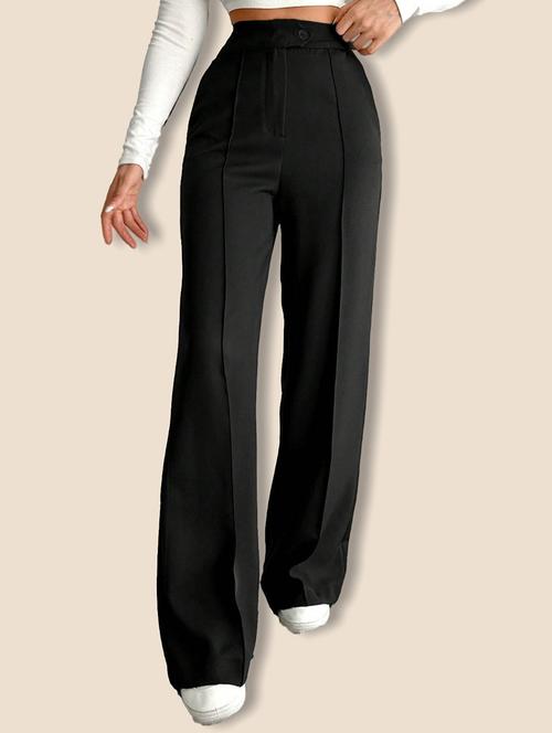 women solid high rise straight trouser - 21946789 - Very Small Image - 1
