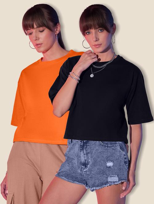 women pack of 2 solid short sleeve crop t-shirt - 21946837 - Very Small Image - 1
