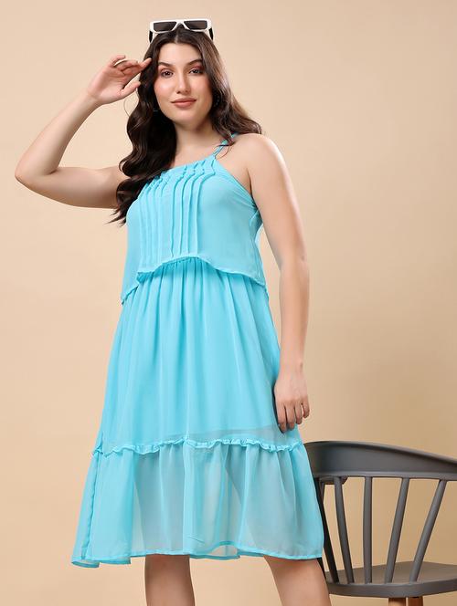 women solid shoulder strap tiered dress - 21947666 - Very Small Image - 1