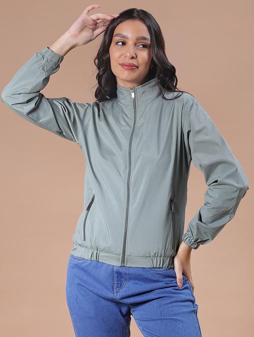 women solid long sleeve windcheater jacket - 21947823 - Very Small Image - 1