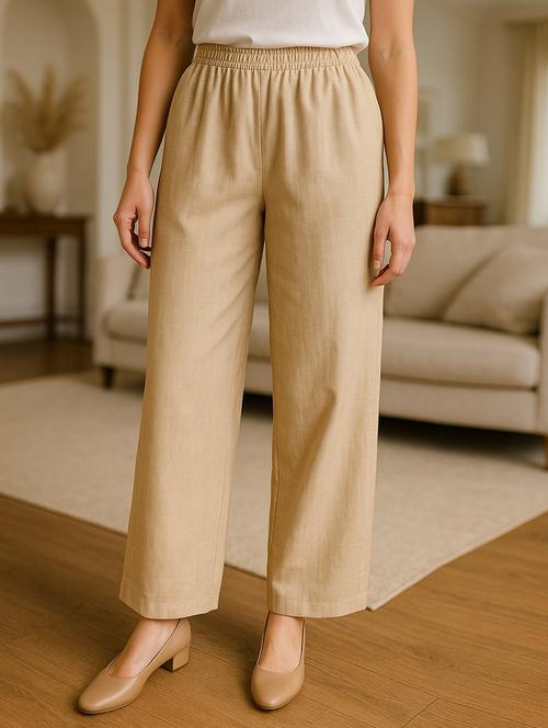 women beige solid mid rise straight palazzo - 21948561 - Very Small Image - 1