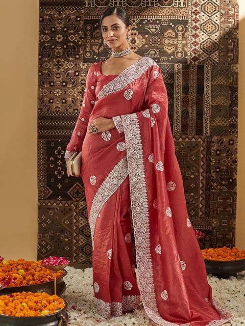 women solid with work embroidered saree with blouse - 21949639 - Very Small Image - 1