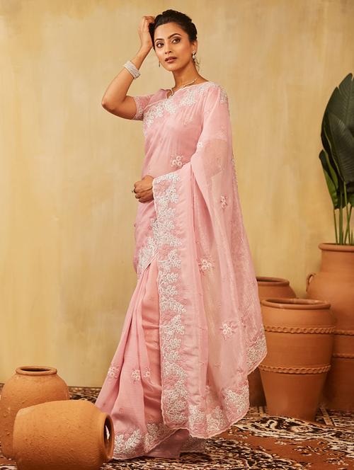 women solid with work embroidered saree with blouse - 21949691 - Very Small Image - 1