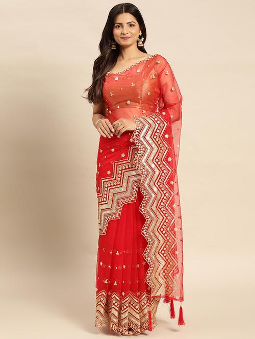 women solid with work embellished saree with blouse - 21949717 - Very Small Image - 1