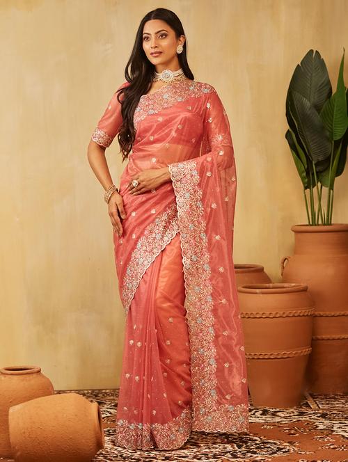 women solid with work embroidered saree with blouse - 21949748 - Very Small Image - 1