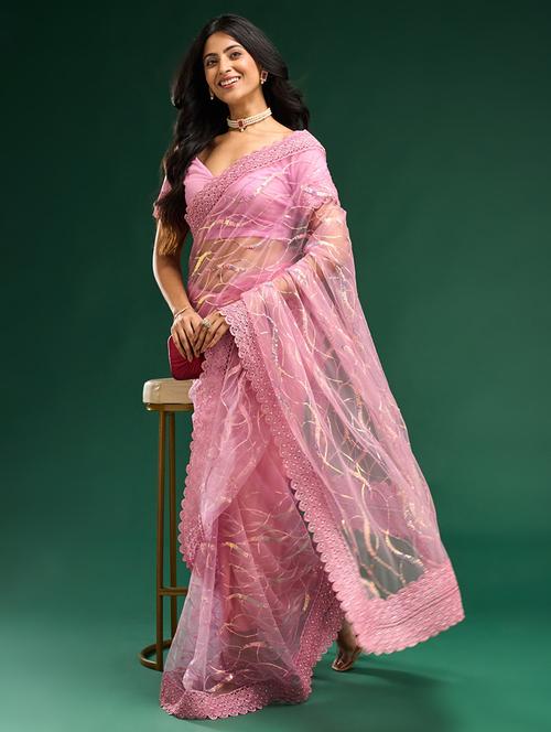 women solid with work embroidered saree with blouse - 21949751 - Very Small Image - 1