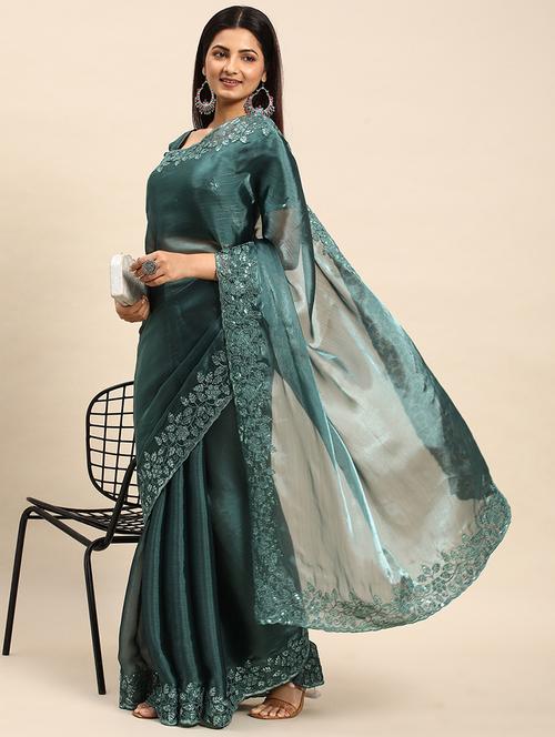 women solid with bordered saree with blouse - 21949771 - Very Small Image - 1