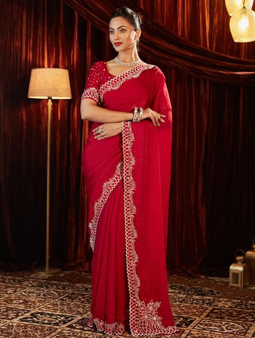 women solid with bordered saree with blouse - 21949782 - Very Small Image - 1