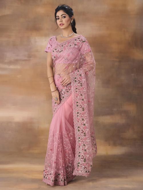 women solid with work embroidered saree with blouse - 21949792 - Very Small Image - 1