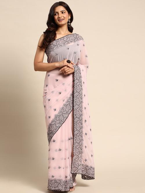 women solid with work embroidered saree with blouse - 21949824 - Very Small Image - 1