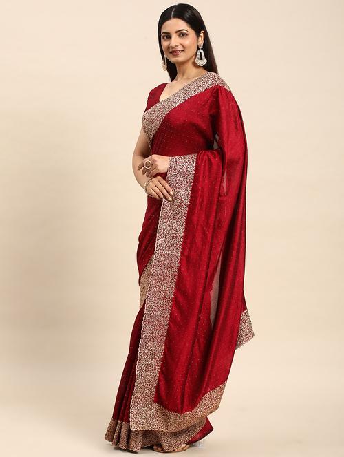 women solid with bordered saree with blouse - 21949827 - Very Small Image - 1