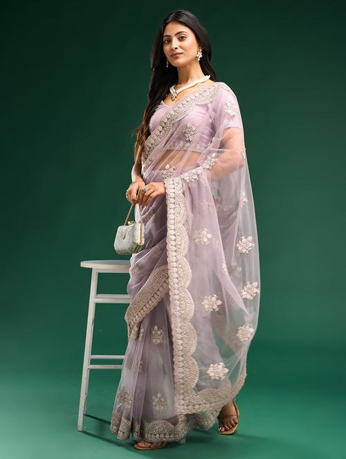 women solid with work embroidered saree with blouse - 21949830 - Very Small Image - 1