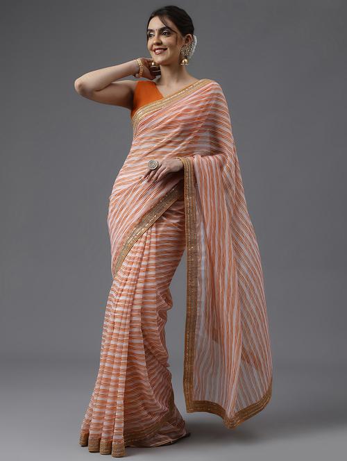 women striped bordered saree with blouse - 21949837 - Very Small Image - 1