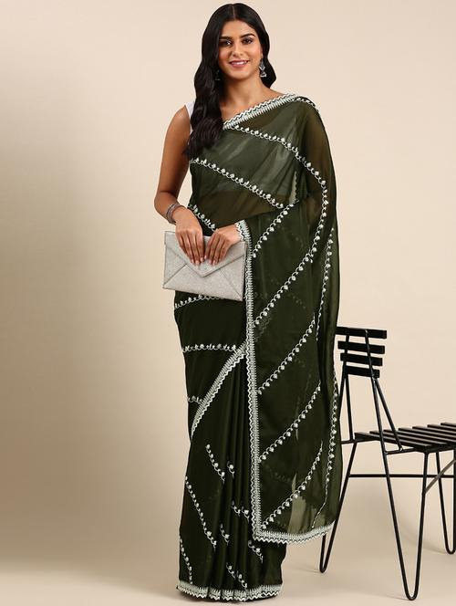 women solid with work embroidered saree with blouse - 21949844 - Very Small Image - 1