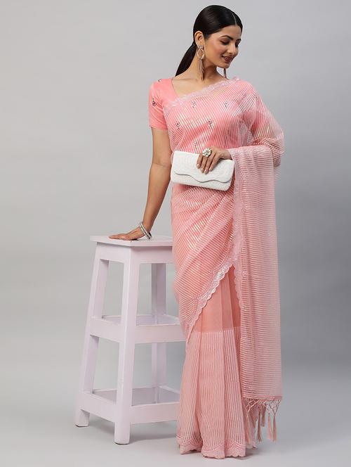 women solid with work embellished saree with blouse - 21949848 - Very Small Image - 1