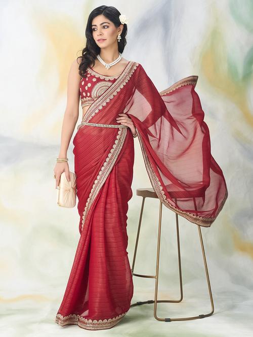 women solid with bordered saree with blouse - 21949854 - Very Small Image - 1
