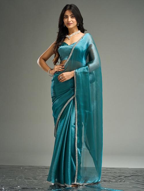 women solid embellished bordered saree with blouse - 21949871 - Very Small Image - 1