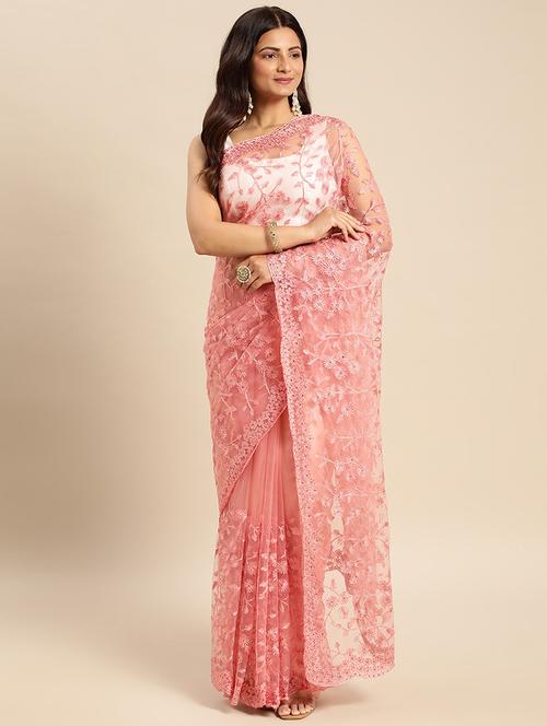 women solid with work embroidered saree with blouse - 21949908 - Very Small Image - 1