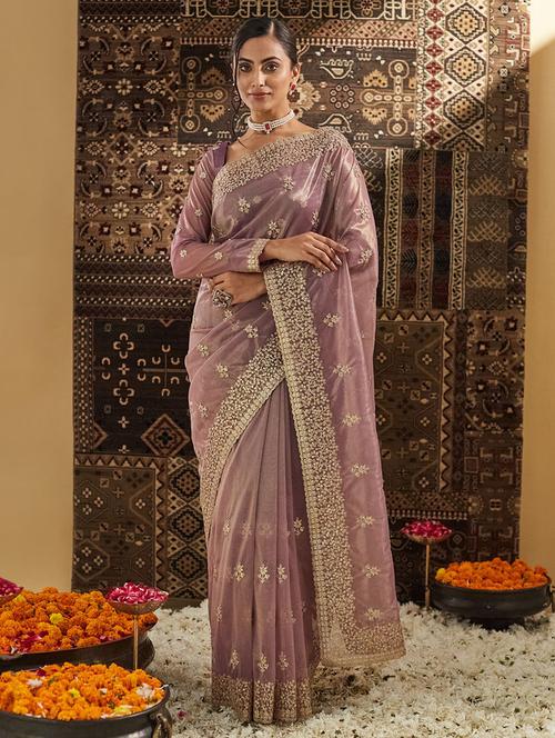 women solid with work embroidered saree with blouse - 21949959 - Very Small Image - 1