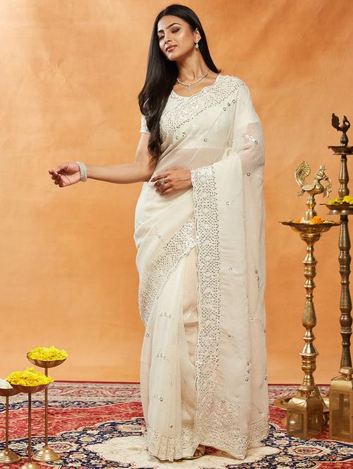 women solid with work embroidered saree with blouse - 21949969 - Very Small Image - 1