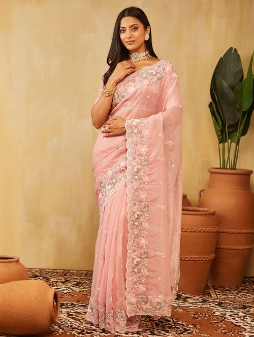 women solid with work embroidered saree with blouse - 21949971 - Very Small Image - 1