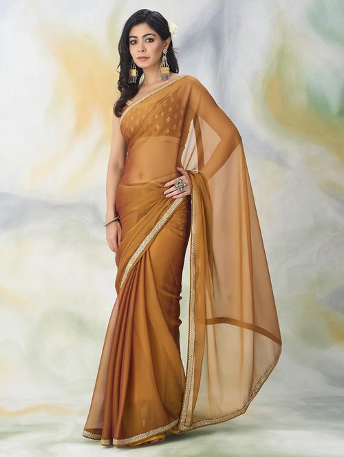 women solid with bordered saree with blouse - 21950055 - Very Small Image - 1