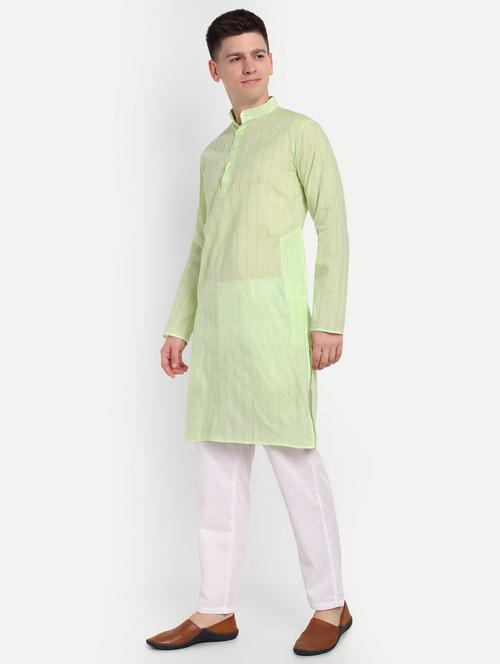 men mandarin neck kurta with trousers ethnic wear set - 21950285 - Very Small Image - 1