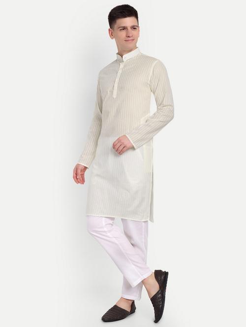 men mandarin neck kurta with trousers ethnic wear set - 21950290 - Very Small Image - 1