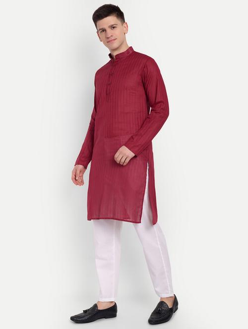 men mandarin neck kurta with trousers ethnic wear set - 21950293 - Very Small Image - 1