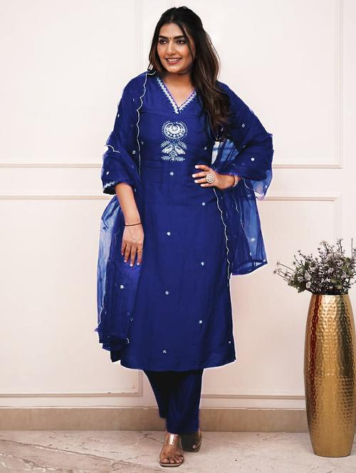 women three quarter sleeve kurta pant with dupatta set - 21954151 - Very Small Image - 1