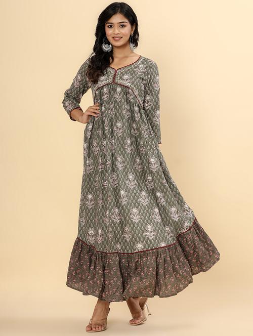 women three quarter sleeve tiered ethnic dress - 21954468 - Very Small Image - 1