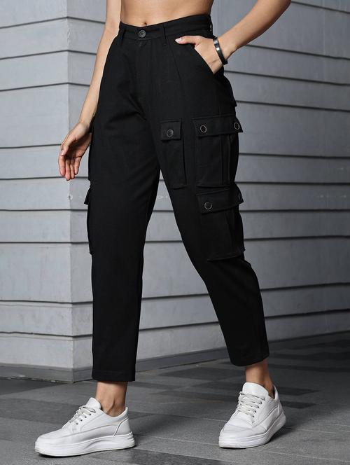 women black solid regular fit cargo - 21954483 - Very Small Image - 1